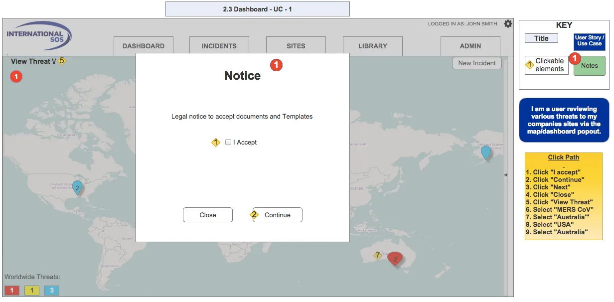 Interactive dashboard prototype with a map and incident detail panels