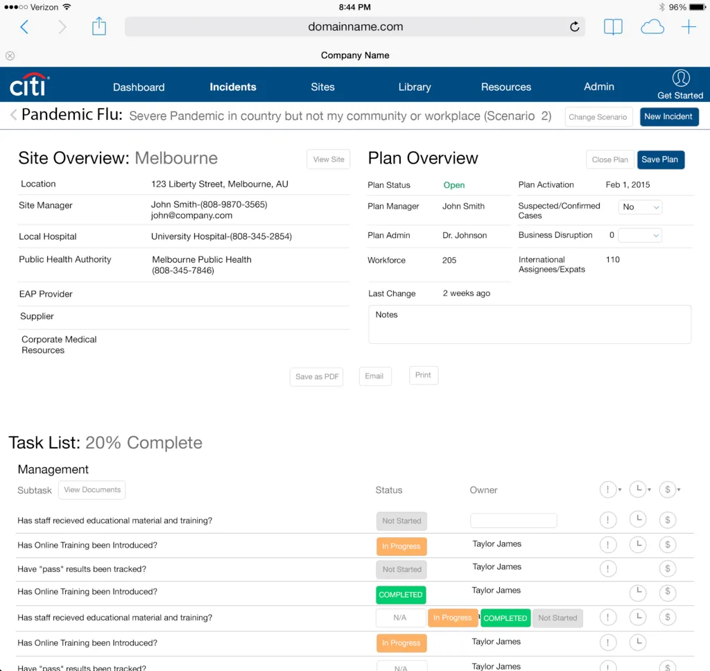 High-fidelity Plans in Action screen showing task status overlay