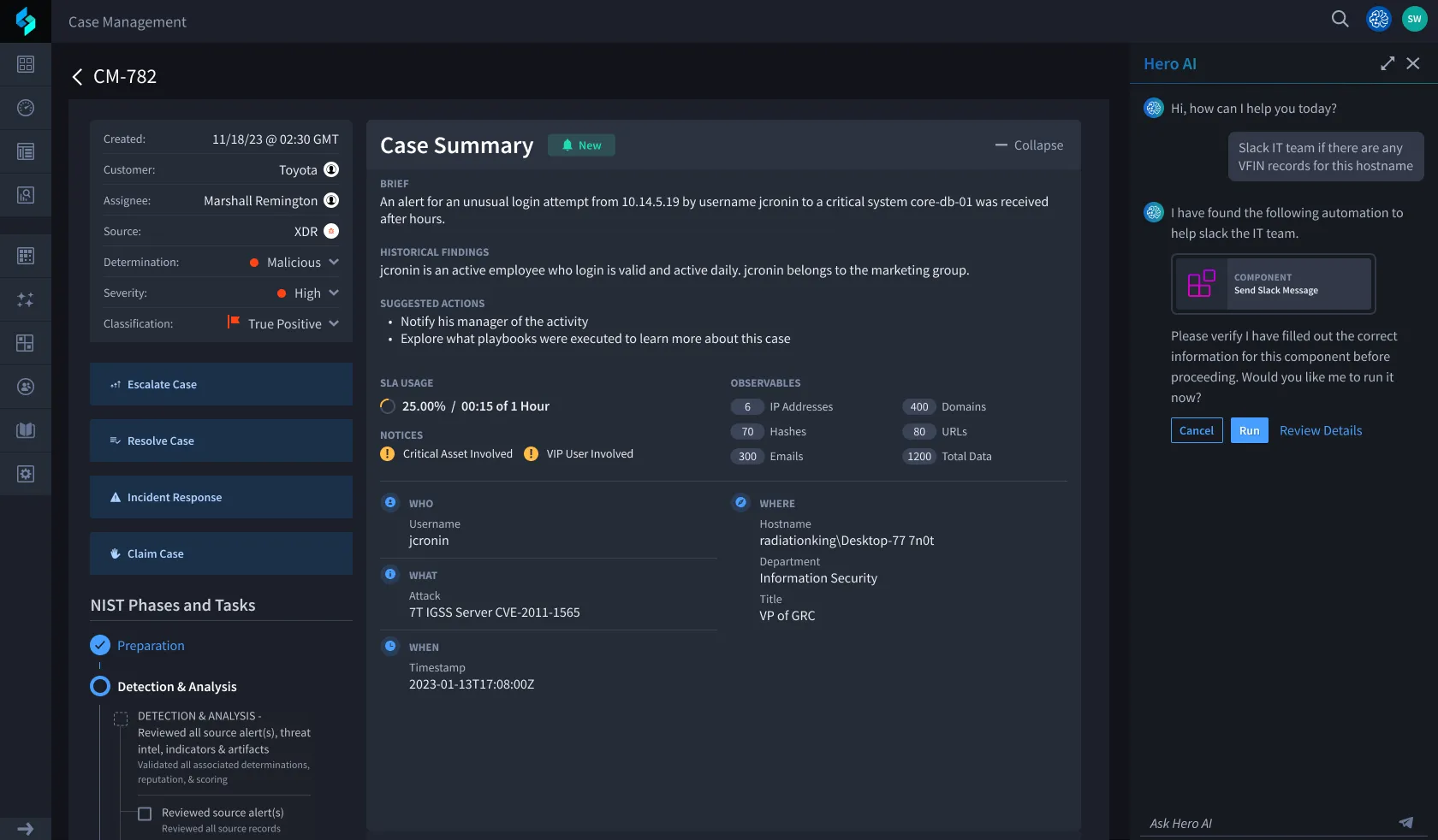 Embedded view example of Hero AI