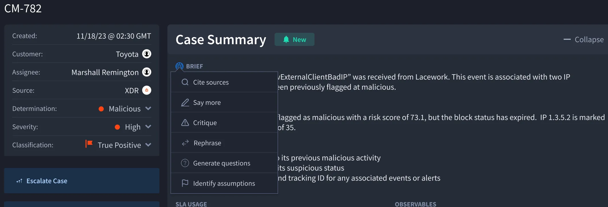 Example of feedback users can give Hero AI to provide better context